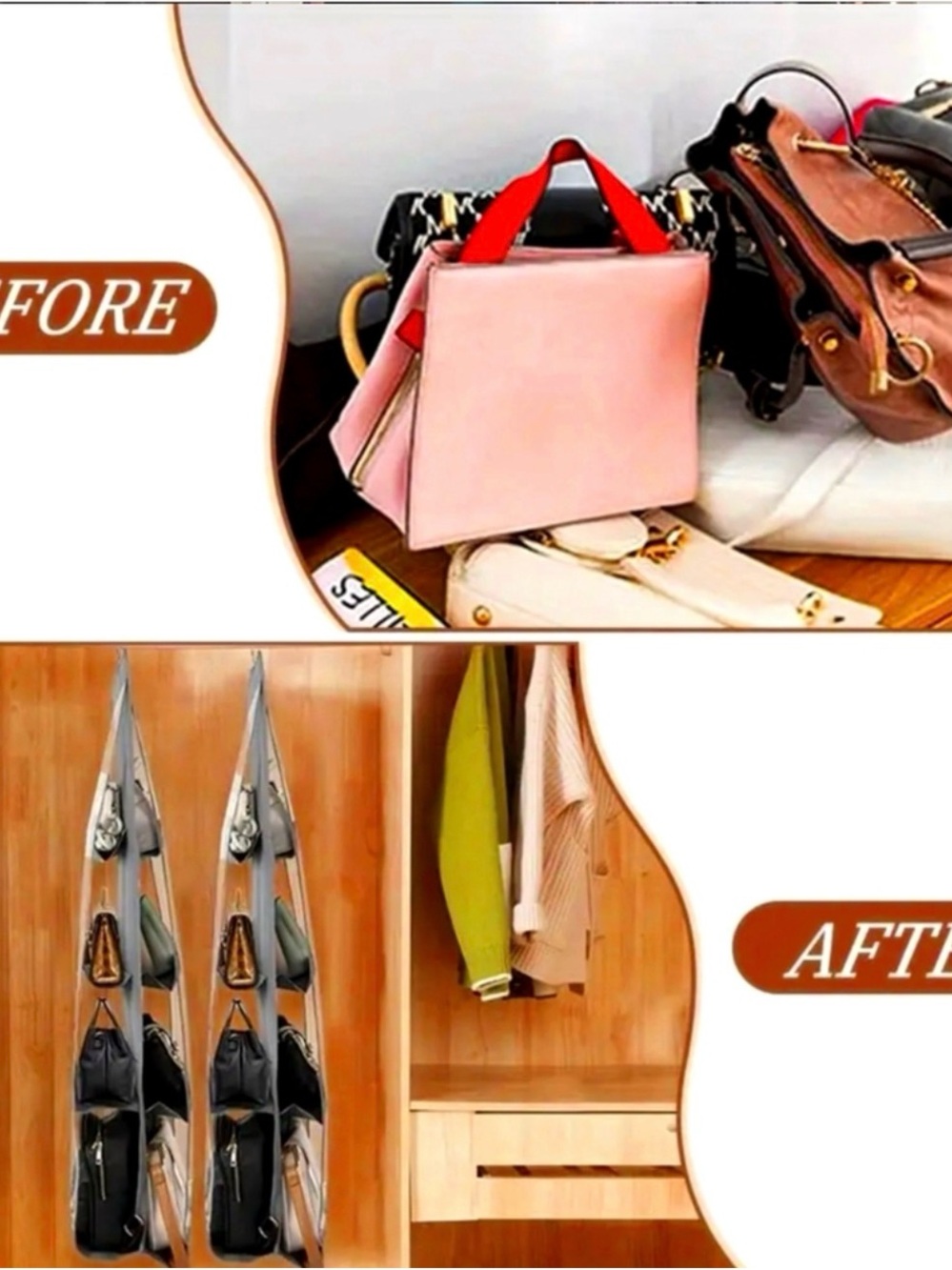 Black Hanging Handbag Organizer for Closet - Sleek Vertical Storage - Picture 3 of 3